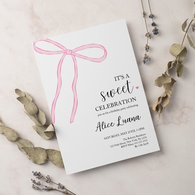 Coquette Bow Pink Birthday Party Invitation (Creator Uploaded)