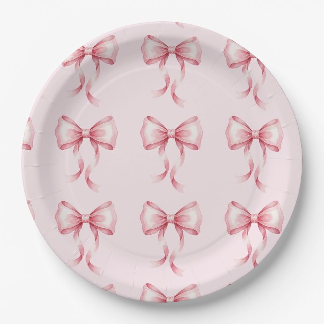 Coquette Bow Pink Birthday Party  Paper Plate (Front)