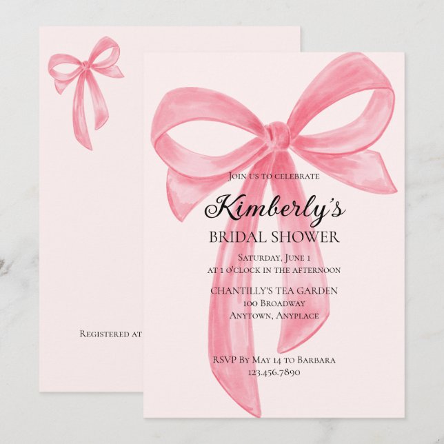 Coquette Bow Pink Bridal Shower Invitation (Front/Back)