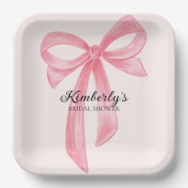 Coquette Bow Pink Bridal Shower Paper Plate (Front)