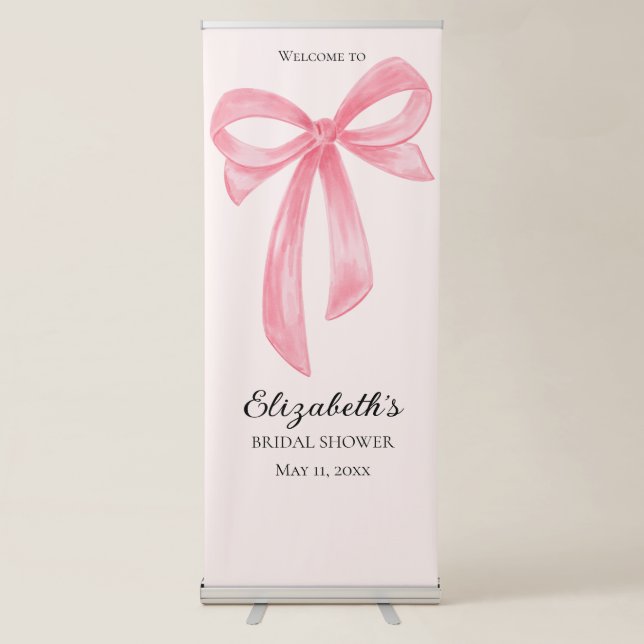 Coquette Bow Pink Bridal Shower Retractable Banner (Front)