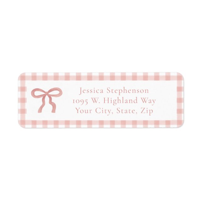 Coquette Bow Pink Gingham Trendy Return Address (Front)