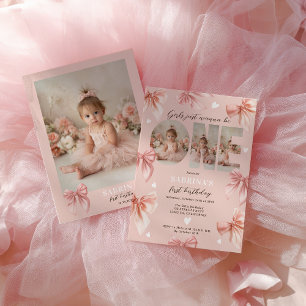 Coquette Bow Pink Girls Just wanna First Birthday Invitation