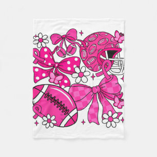 Coquette Bow Pink Out Football Team Breast Cancer Fleece Blanket