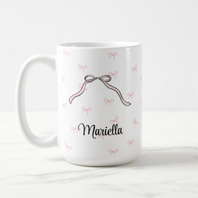 Coquette Bow Pink Personal Name Cup Coffee Mug (Left)