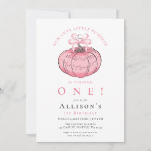 Coquette Bow Pink Pumpkin Girl Fall Birthday Invitation