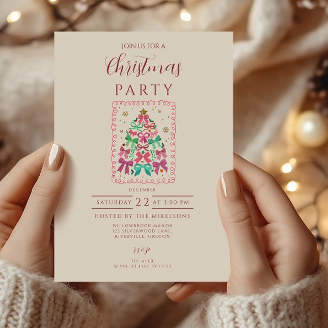Coquette Bow Pink Tree Christmas Invitation (Creator Uploaded)