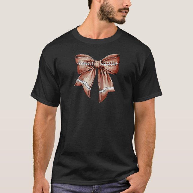 Coquette Bow Pumpkin American Football Thanksgivin T-Shirt (Front)