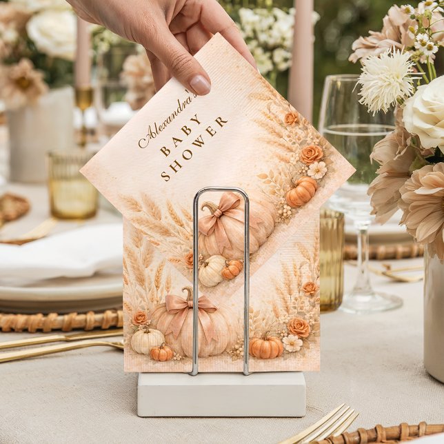 Coquette Bow Pumpkin Baby Shower Napkin (Creator Uploaded)
