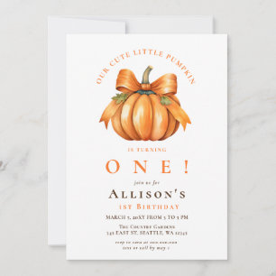 Coquette Bow Pumpkin Fall Birthday Invitation