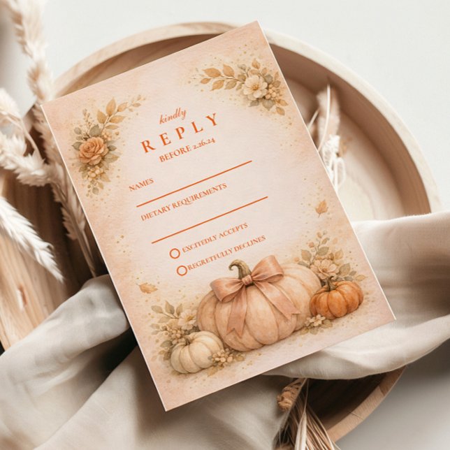 Coquette Bow Pumpkin Fall Wedding RSVP Card (Creator Uploaded)