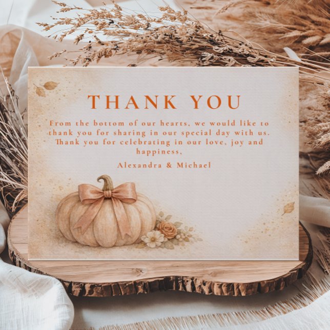 Coquette Bow Pumpkin Fall Wedding Thank You Card (Creator Uploaded)