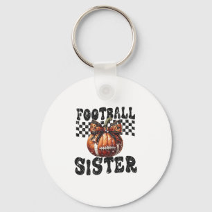 Coquette Bow Pumpkin Footll Sister Game Day Thanks Key Ring