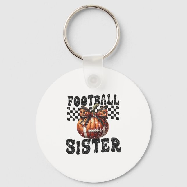 Coquette Bow Pumpkin Footll Sister Game Day Thanks Key Ring (Front)