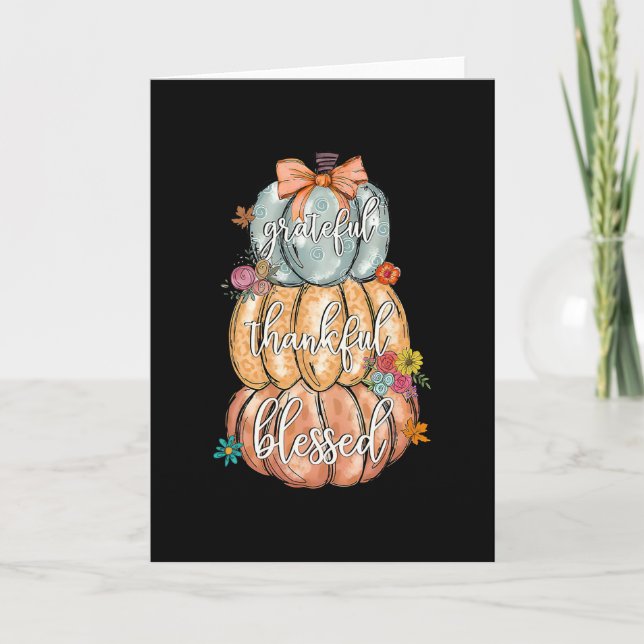 Coquette Bow Pumpkin Grateful Thankful Blessed Tha Card (Front)