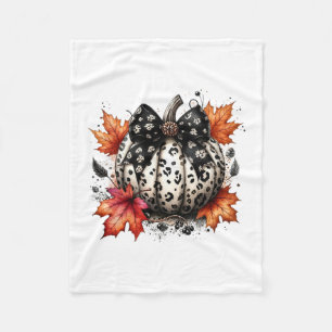 Coquette Bow Pumpkin Season Autumn Fall Leaves Tha Fleece Blanket