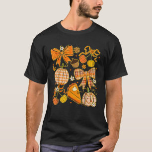 Coquette Bow Pumpkin Season Autumn Fall Leaves Tha T-Shirt