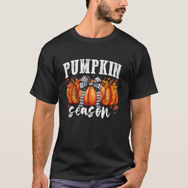 Coquette Bow Pumpkin Season Fall Pumpkin Thanksgiv T-Shirt (Front)