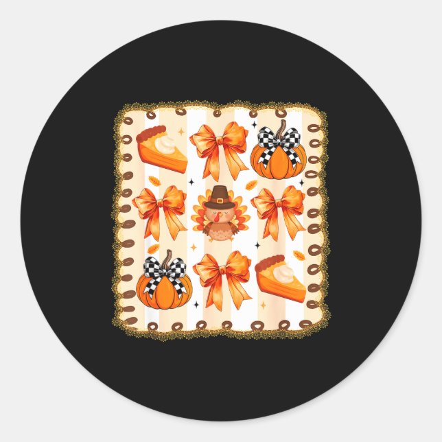 Coquette Bow Pumpkin Season Thanksgiving Autumn Fa Classic Round Sticker (Front)