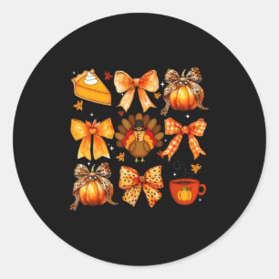 Coquette Bow Pumpkin Season Thanksgiving Autumn Fa Classic Round Sticker