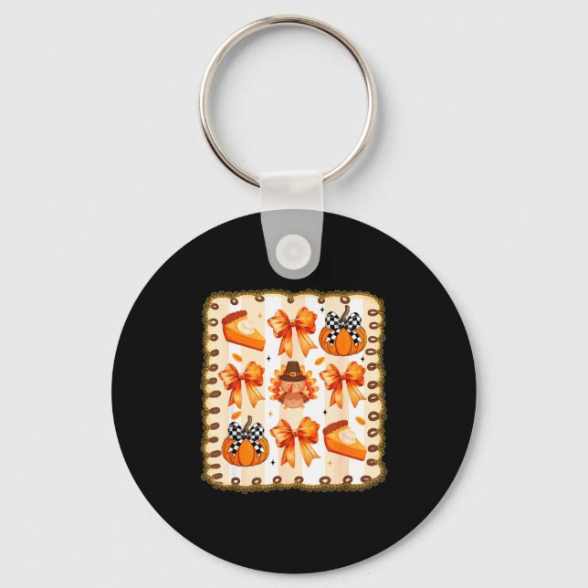 Coquette Bow Pumpkin Season Thanksgiving Autumn Fa Key Ring (Front)