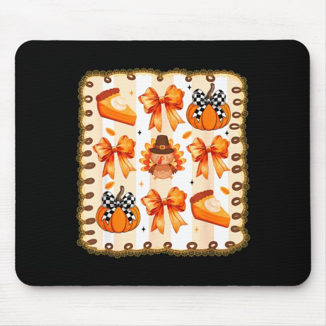 Coquette Bow Pumpkin Season Thanksgiving Autumn Fa Mouse Mat (Front)