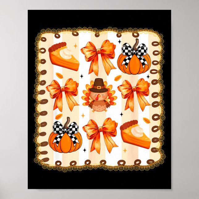 Coquette Bow Pumpkin Season Thanksgiving Autumn Fa Poster (Front)