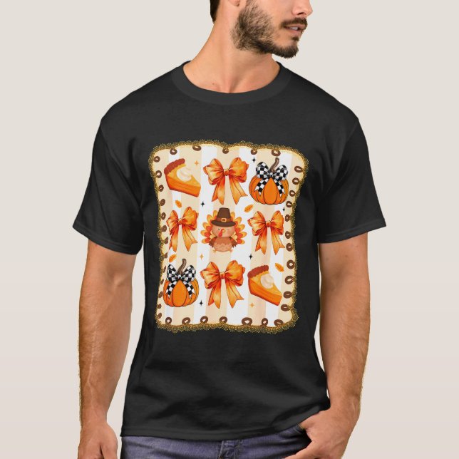 Coquette Bow Pumpkin Season Thanksgiving Autumn Fa T-Shirt (Front)