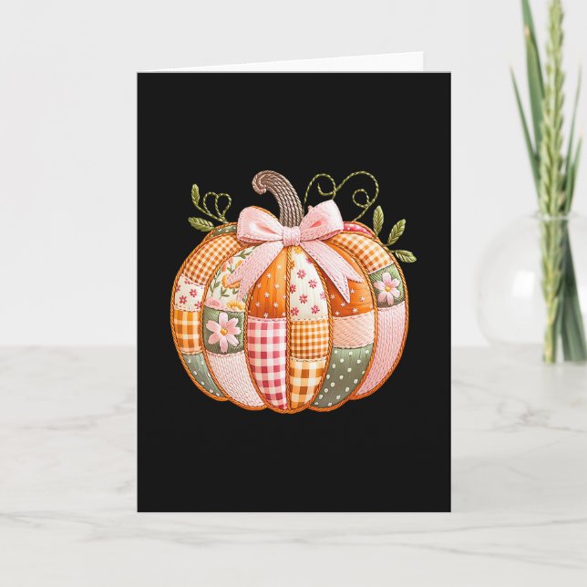 Coquette Bow Pumpkin Thankful Blessed Thanksgiving Card (Front)