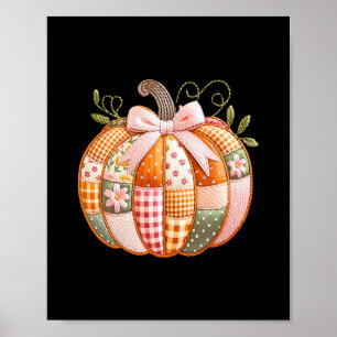 Coquette Bow Pumpkin Thankful Blessed Thanksgiving Poster