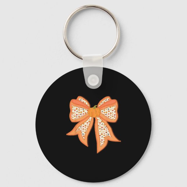 Coquette Bow Pumpkin Thanksgiving Autumn Fall Y'al Key Ring (Front)