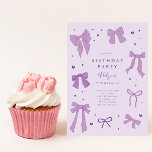 Coquette Bow Purple Birthday Party Invitation<br><div class="desc">Cute and coquette birthday party invitation card featuring illustration of purple bows and hearts.</div>