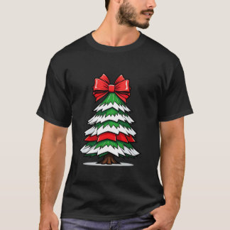 Coquette Bow Red And White Christmas Tree Santa T-Shirt