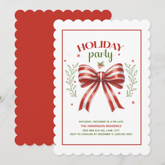 Coquette Bow Red Green Holiday Party Invitation (Front/Back)