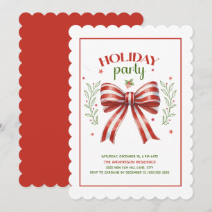 Coquette Bow Red Green Holiday Party Invitation