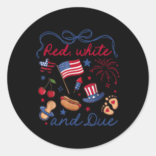 Coquette Bow Red White And Due 4th Of July Pregnan Classic Round Sticker