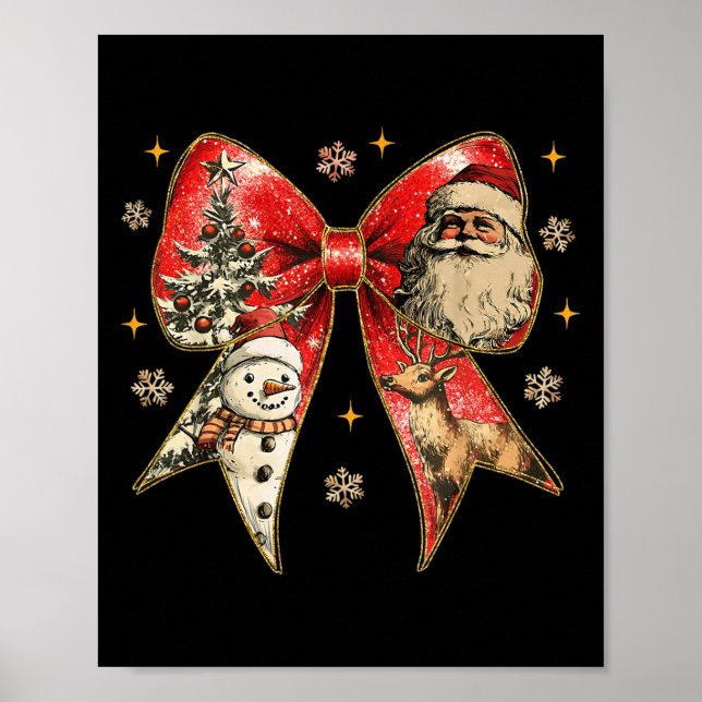 Coquette Bow Reindeer Santa Snowman Christmas Xmas Poster (Front)
