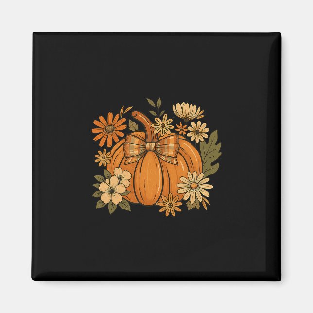 Coquette Bow Retro Pumpkin Thanksgiving Rustic Fal Magnet (Front)