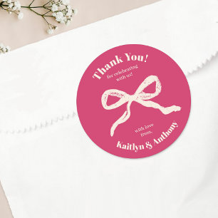 Coquette Bow Retro Wedding Classic Round Sticker