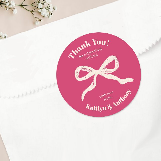 Coquette Bow Retro Wedding Classic Round Sticker (Creator Uploaded)