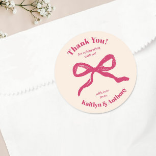 Coquette Bow Retro Wedding Classic Round Sticker