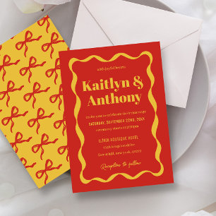 Coquette Bow Retro Wedding Invitation