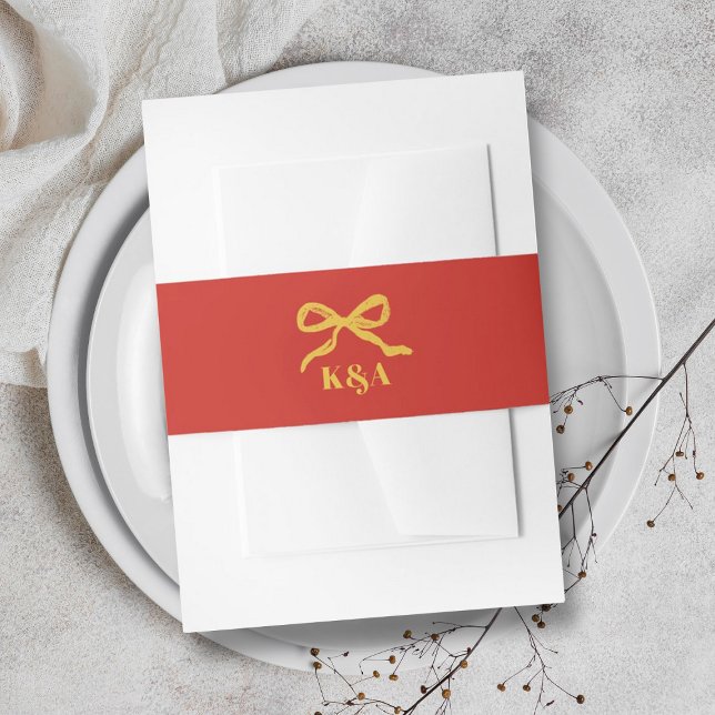 Coquette Bow Retro Wedding Invitation Belly Band (Creator Uploaded)