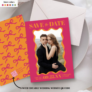 Coquette Bow Retro Wedding Photo Save The Date