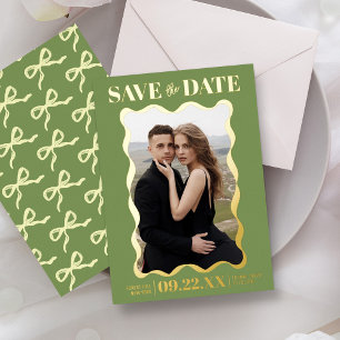 Coquette Bow Retro Wedding Photo Save The Date