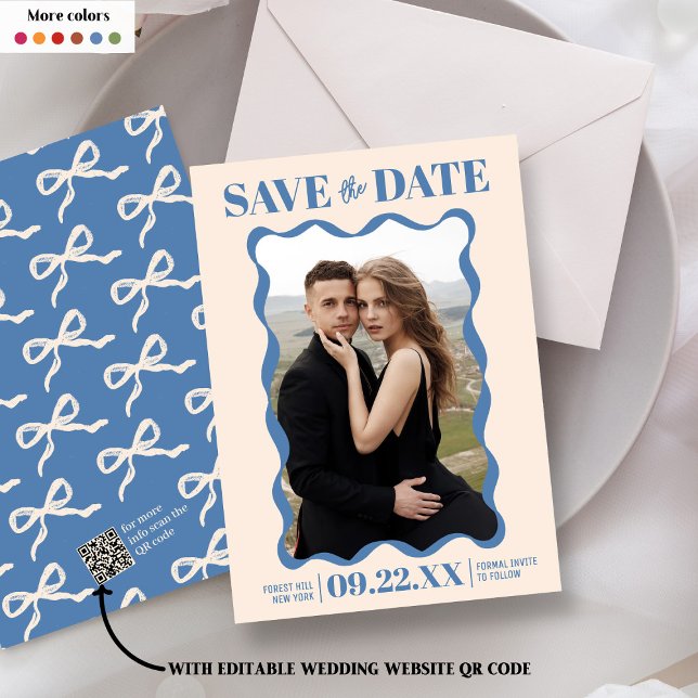 Coquette Bow Retro Wedding Photo Save The Date (Creator Uploaded)