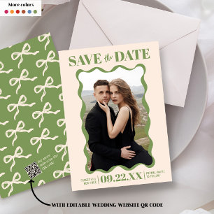 Coquette Bow Retro Wedding Photo Save The Date