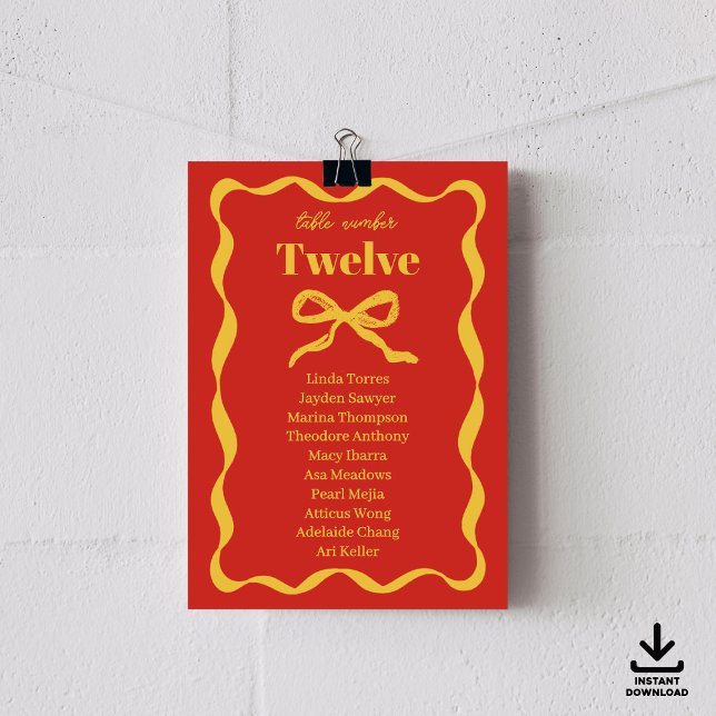 Coquette Bow Retro Wedding Seating Chart Cards (Creator Uploaded)
