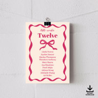 Coquette Bow Retro Wedding Seating Chart Cards