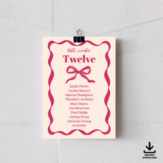 Coquette Bow Retro Wedding Seating Chart Cards